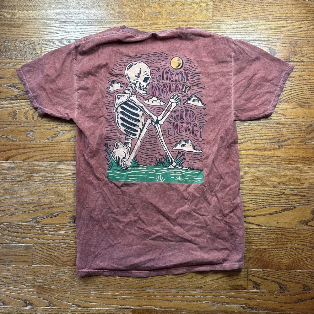 Thrift Shop Exchange Mens Skeleton Give The World Good Energy Graphic T-Shirt M